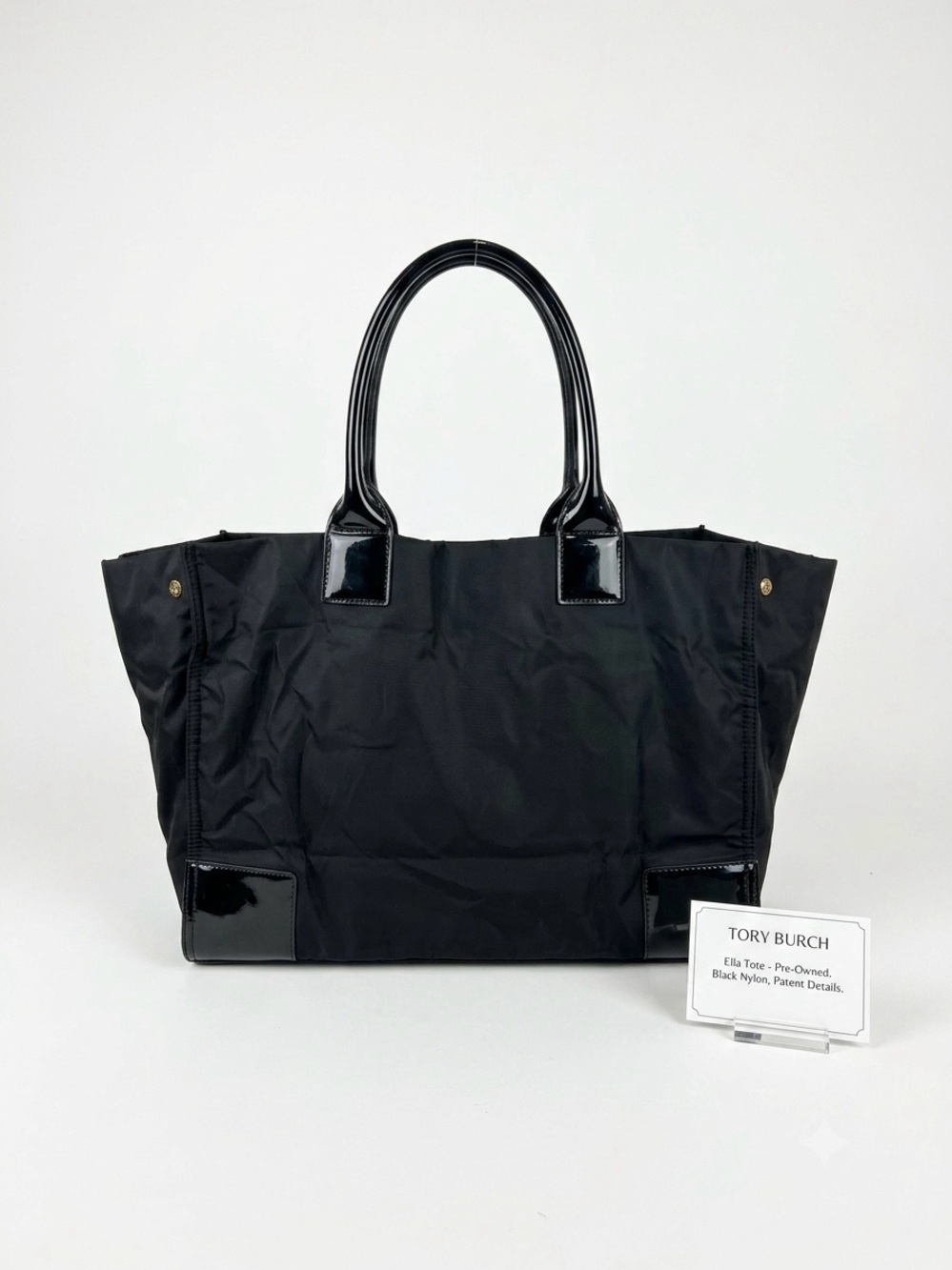 Tory Burch Ella Black Large Nylon Tote Bag Handbag Shoulder Bag Laptop Travel - Picture 6 of 7